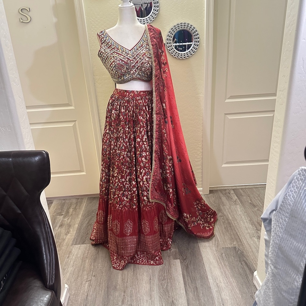 Red Floral Lehenga Choli Set